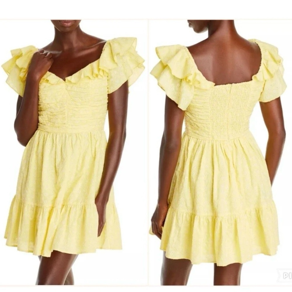 Aqua Yellow Eyelet Ruffle Dress